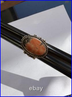 Vtg Native American Navajo Sterling Silver Petrified Wood Or Jasper Ring 7.75