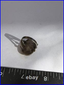 Vtg Native American Navajo Sterling Silver Petrified Wood Or Jasper Ring 7.75