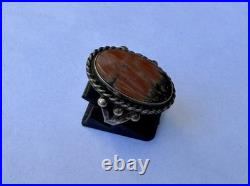 Vtg Native American Navajo Sterling Silver Petrified Wood Or Jasper Ring 7.75