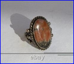 Vtg Native American Navajo Sterling Silver Petrified Wood Or Jasper Ring 7.75