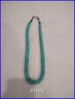 Vtg Native American Navajo Turquoise Bead Disc Sterling Silver Necklace 100 Gram