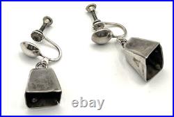 Vtg Navajo Mother-in-law Bell Earrings Sterling Silver Working Clappers 1940's