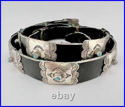 Vtg Navajo Native American Sterling Silver & Turquoise 15 Concho Hat Band 58g