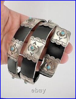 Vtg Navajo Native American Sterling Silver & Turquoise 15 Concho Hat Band 58g