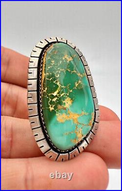 Vtg Navajo Sterling Silver Natural High Grade Royston Turquoise Long Ring 1.5