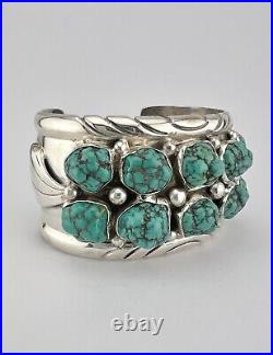 Vtg Navajo Sterling Silver Natural Seafoam Turquoise Cluster Cuff Bracelet 74g
