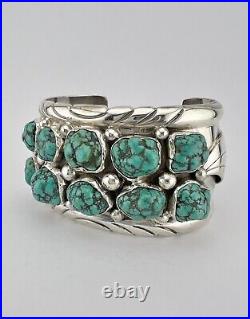 Vtg Navajo Sterling Silver Natural Seafoam Turquoise Cluster Cuff Bracelet 74g