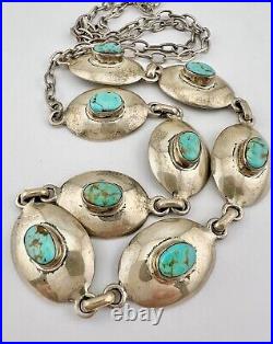 Vtg Navajo Sterling Silver Royston Turquoise Concho Link Necklace 26 Adjustable