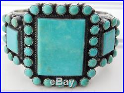 Vtg OLD PAWN Navajo KIRK SMITH Sterling Silver CLUSTER TURQUOISE Cuff Bracelet