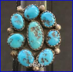 Vtg Old Pawn Native American Sterling Silver Navajo Kingman Turquoise Ring Sz 8