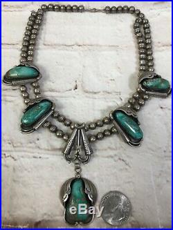 Vtg Old Pawn Navajo Squash Blossom GWR Royston Turquoise Sterling Necklace 119g