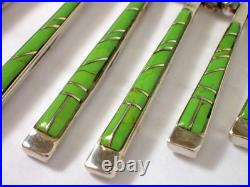 Vtg Reversible Navajo Sterling Gaspeite & Opal Stick Bar Fringe Pendant Necklace