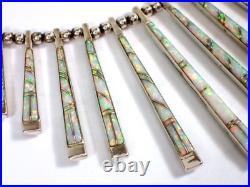 Vtg Reversible Navajo Sterling Gaspeite & Opal Stick Bar Fringe Pendant Necklace
