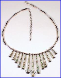 Vtg Reversible Navajo Sterling Gaspeite & Opal Stick Bar Fringe Pendant Necklace
