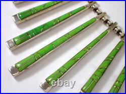 Vtg Reversible Navajo Sterling Gaspeite & Opal Stick Bar Fringe Pendant Necklace