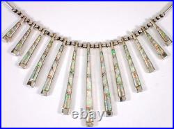 Vtg Reversible Navajo Sterling Gaspeite & Opal Stick Bar Fringe Pendant Necklace