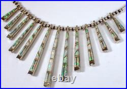Vtg Reversible Navajo Sterling Gaspeite & Opal Stick Bar Fringe Pendant Necklace