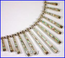 Vtg Reversible Navajo Sterling Gaspeite & Opal Stick Bar Fringe Pendant Necklace