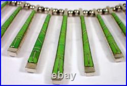 Vtg Reversible Navajo Sterling Gaspeite & Opal Stick Bar Fringe Pendant Necklace