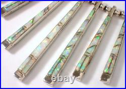 Vtg Reversible Navajo Sterling Gaspeite & Opal Stick Bar Fringe Pendant Necklace