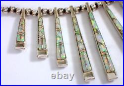 Vtg Reversible Navajo Sterling Gaspeite & Opal Stick Bar Fringe Pendant Necklace