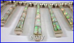 Vtg Reversible Navajo Sterling Gaspeite & Opal Stick Bar Fringe Pendant Necklace