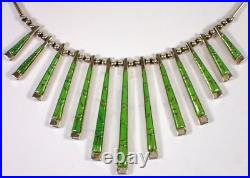 Vtg Reversible Navajo Sterling Gaspeite & Opal Stick Bar Fringe Pendant Necklace