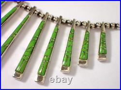 Vtg Reversible Navajo Sterling Gaspeite & Opal Stick Bar Fringe Pendant Necklace