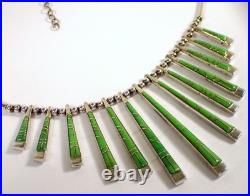 Vtg Reversible Navajo Sterling Gaspeite & Opal Stick Bar Fringe Pendant Necklace