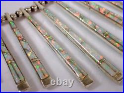 Vtg Reversible Navajo Sterling Gaspeite & Opal Stick Bar Fringe Pendant Necklace