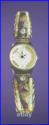 Vtg S RAY Navajo Sterling Silver Fire Opal CZ Non Working Watch & Tips Gorgeous