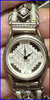 Vtg S RAY Navajo Sterling Silver Fire Opal CZ Non Working Watch & Tips Gorgeous