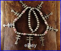 Vtg St Silver Necklace Navajo Pueblo Crosses withChevron Trade Beads SUPER SALE