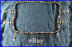 Vtg St Silver Necklace Navajo Pueblo Crosses withChevron Trade Beads SUPER SALE