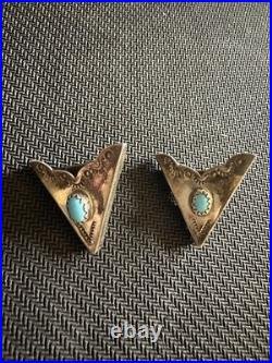 Vtg Sterling Silver 925 Navajo NA Southwestern Style Turquoise Shirt Collar Tips