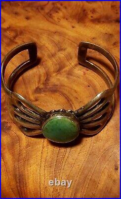 Vtg Sterling Silver Navajo SandCast Turquoise Bracelet Stamped M Native American
