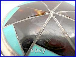 Vtg TURQUOISE INLAY ZUNI PINWHEEL 3-CONCHO CUFF BRACELET sterling geometric 6.5