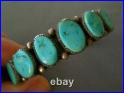 WILBUR MUSKET Native American Navajo Turquoise Row Sterling Silver Cuff Bracelet