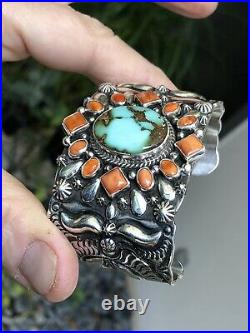 WOW Navajo Darryl Becenti Sterling Silver Turquoise & Shell Cuff Bracelet Sz5.75