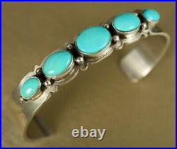 WOW! SLEEPING BEAUTY TURQUOISE ROW Navajo Sterling Silver CUFF Bracelet SIGNED