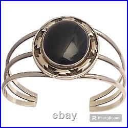 Whimsical Navajo Sterling Silver Wilson Jim Black Onyx Sterling Silver Bracelet