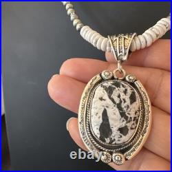 White Buffalo Turquoise Pendant Navajo Pearls Sterling Silver Necklace 20 19499