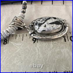 White Buffalo Turquoise Pendant Navajo Pearls Sterling Silver Necklace 20 19499