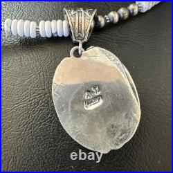 White Buffalo Turquoise Pendant Navajo Pearls Sterling Silver Necklace 20 19499