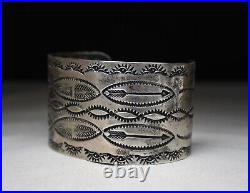 Wide Heavy Vintage Native American Navajo Sterling Silver Cuff Bracelet