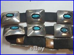 Wilbert Secatero Old Pawn Sterling Silver Turquoise Shadowbox Concho Belt 13 pcs