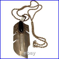 Wisdom WILL DENETDALE Navajo Sterling Silver Feather Black Onyx Necklace Wisdom WILL DENETDALE Navajo Sterling Silver Feather Black Onyx Necklace