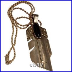 Wisdom WILL DENETDALE Navajo Sterling Silver Feather Black Onyx Necklace Wisdom WILL DENETDALE Navajo Sterling Silver Feather Black Onyx Necklace