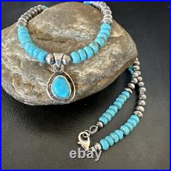 WoMens Blue Kingman Turquoise Pendant Navajo Sterling Silver Necklace 21 18150