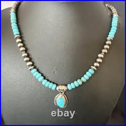 WoMens Blue Kingman Turquoise Pendant Navajo Sterling Silver Necklace 21 18150